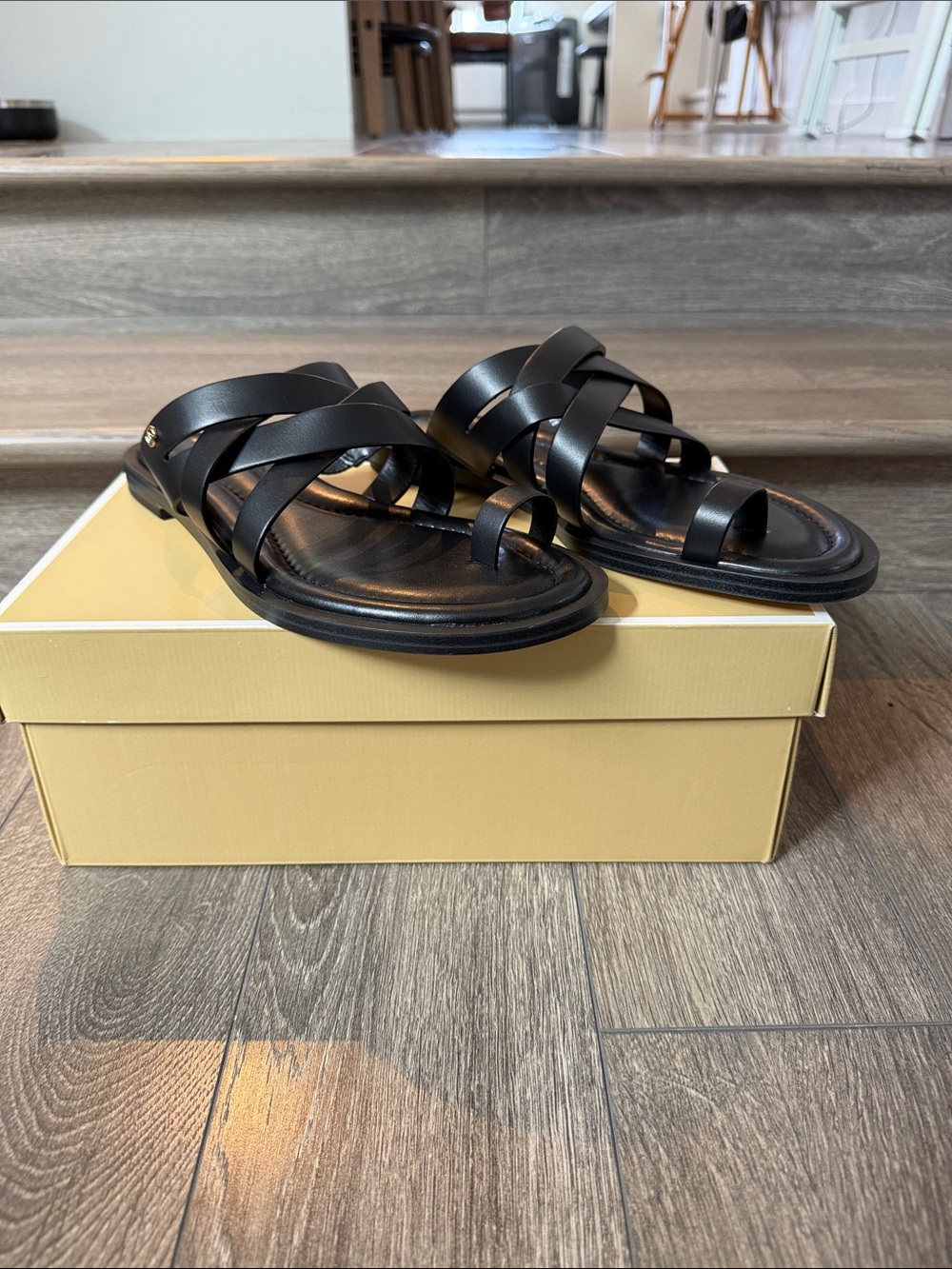 Michael Kors Black Leather Slide Sandals